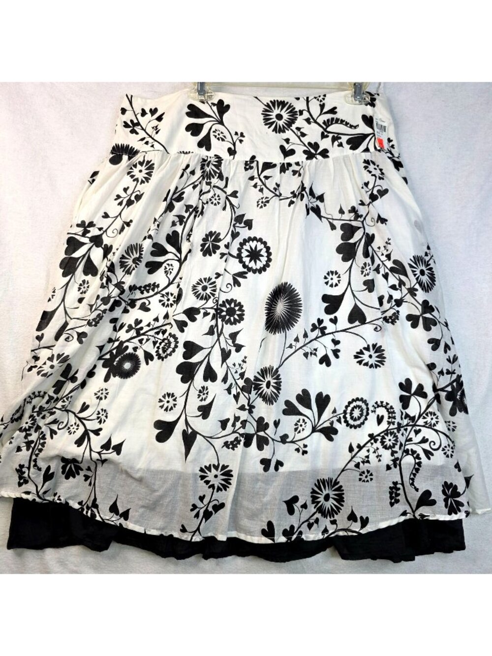 Provence d'amour Floral Cotton Midi Skirt 14 Black White Boho Romantic Festival